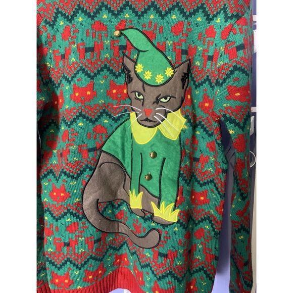 33 Degrees Ugly Christmas Sweater Grumpy Cat Bells Holiday Time Md - Picture 2 of 9